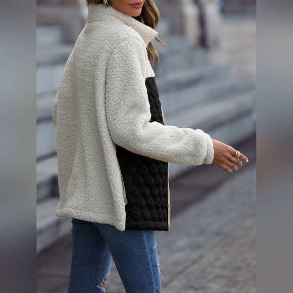 Designer San & R Black and White Leopard Color Block Zip-Up Jacket Various Size - Picture 2 of 3